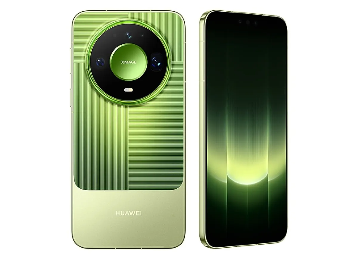 هاتف Mate 90 Pro Max من الأمام والخلف باللون الأخضر – المصدر: GSMArena