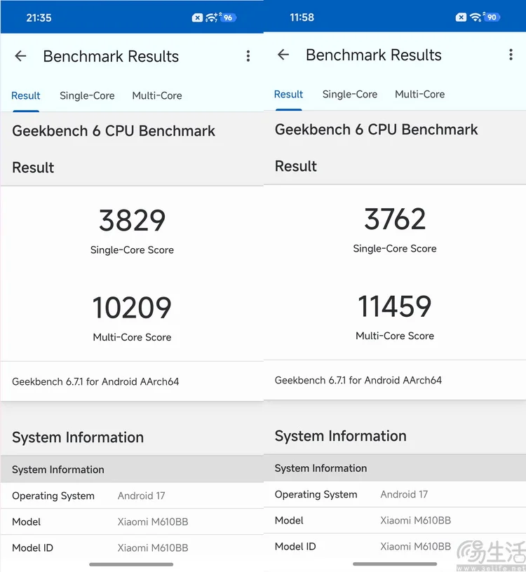 نتيجة Geekbench 6.7.1 لهاتف Xiaomi 18 Pro — المصدر: 三易生活
